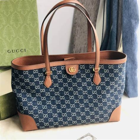 gucci silver tote with gg logo|gucci ophidia denim tote.